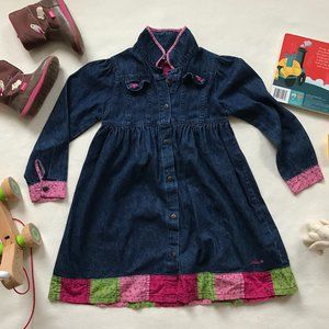 Oshkosh Denim Patch Quilt Jean Long Sleeve Dress Girls Kids Cotton 6